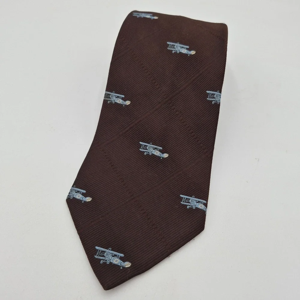 Vintage Briar Pride of England Puckett's Brown Silk Biplane Aviation Tie 4